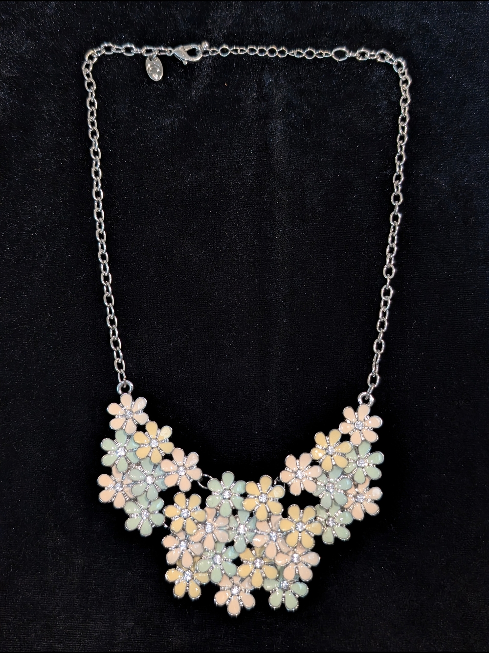 Charming Charlie's Pastel Flower Cluster Statement Necklace Pink Yellow Green